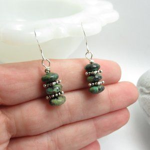 Green Turquoise and Bali silver earrings